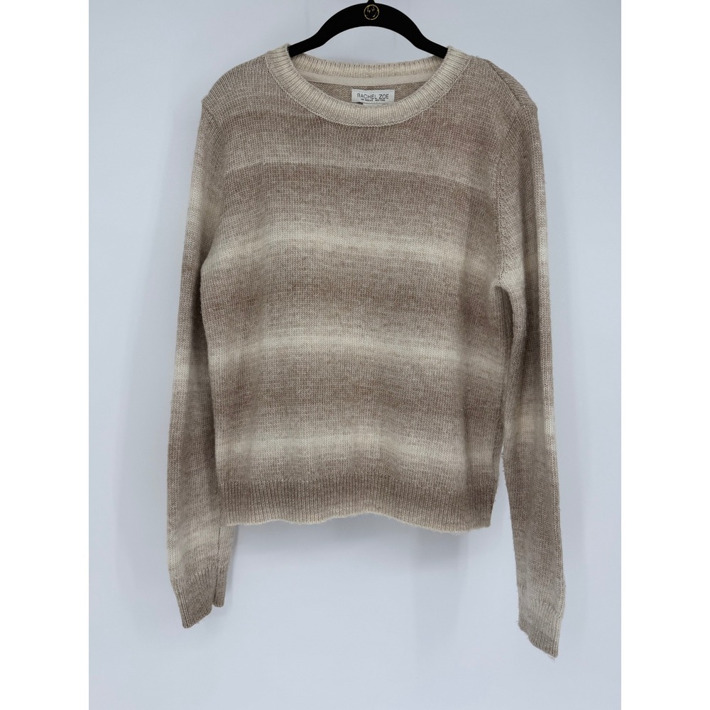 Rachel Zoe Beige Ombre Striped Crewneck Knit Sweater Womens Medium Neutral
